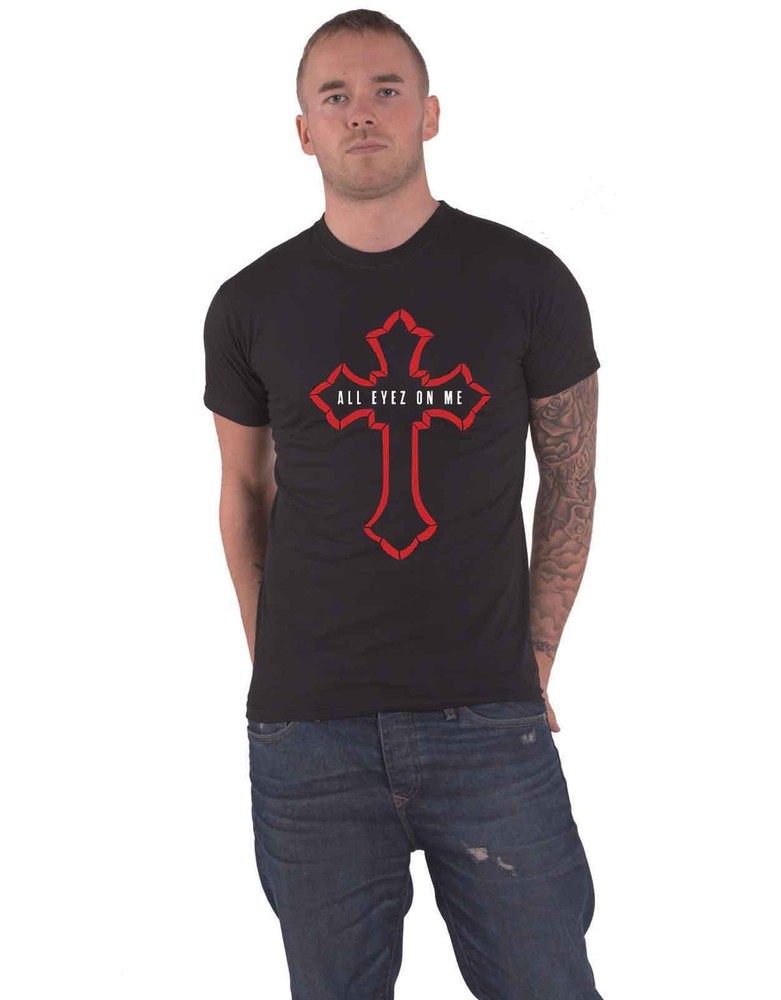 Official Tupac 2PAC All Eyez on Me Cross Logo Black Mens T Shirt