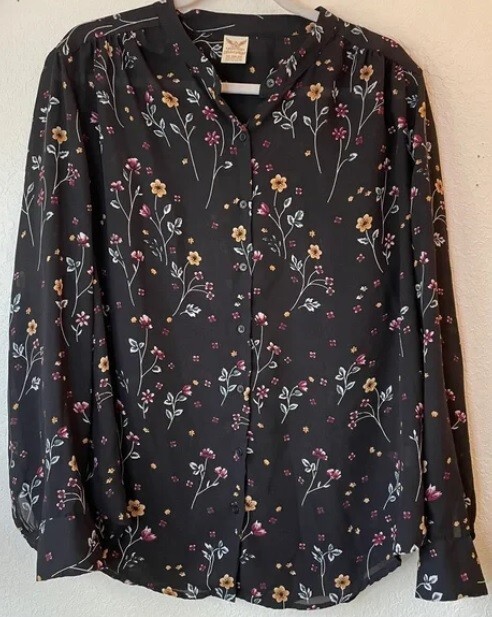 Faded Glory Blouse Women's XL 16-18 GUC Floral Top Buttons Long Sleeves Shirt