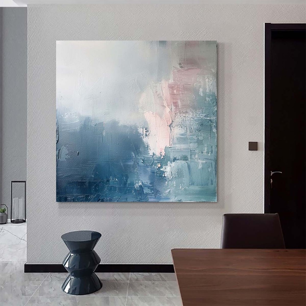 Large Nordic Abstract Modern Hand Painted Oil Painting on Canvas Blue Wall Art