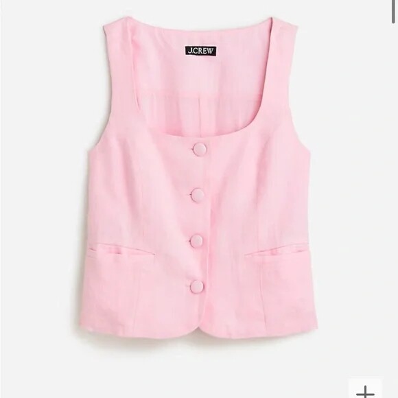 J. Crew Women's Maia Linen Vest Pink Size 2 Button Front Pockets Sleeveless NWT