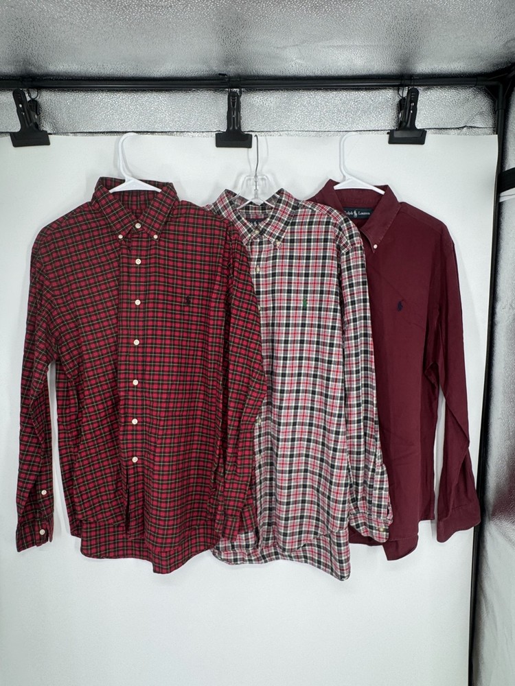 Lot Of 3 Polo Ralph Lauren Shirt Mens Large Red Long Sleeve Collared Button Down
