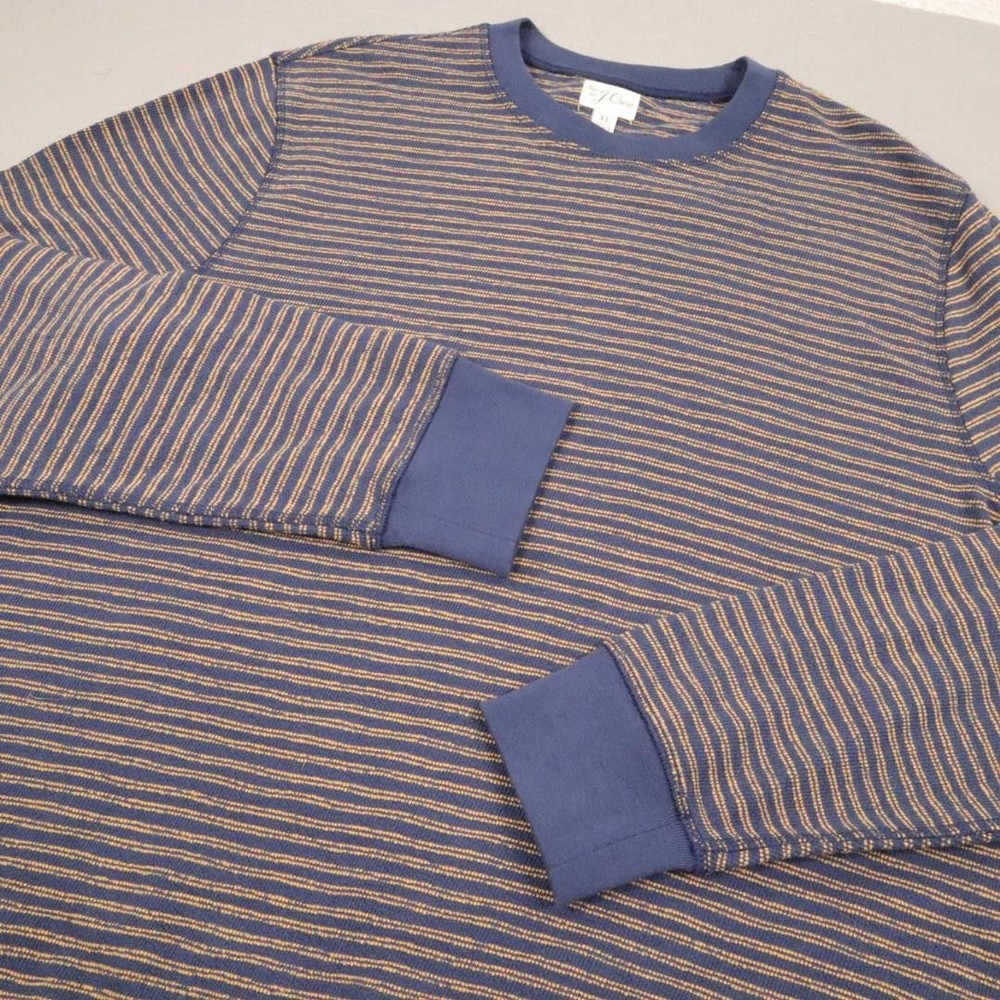 J.Crew Sweater Mens XL Blue Striped Knit Crewneck Cotton Pullover Long Sleeve