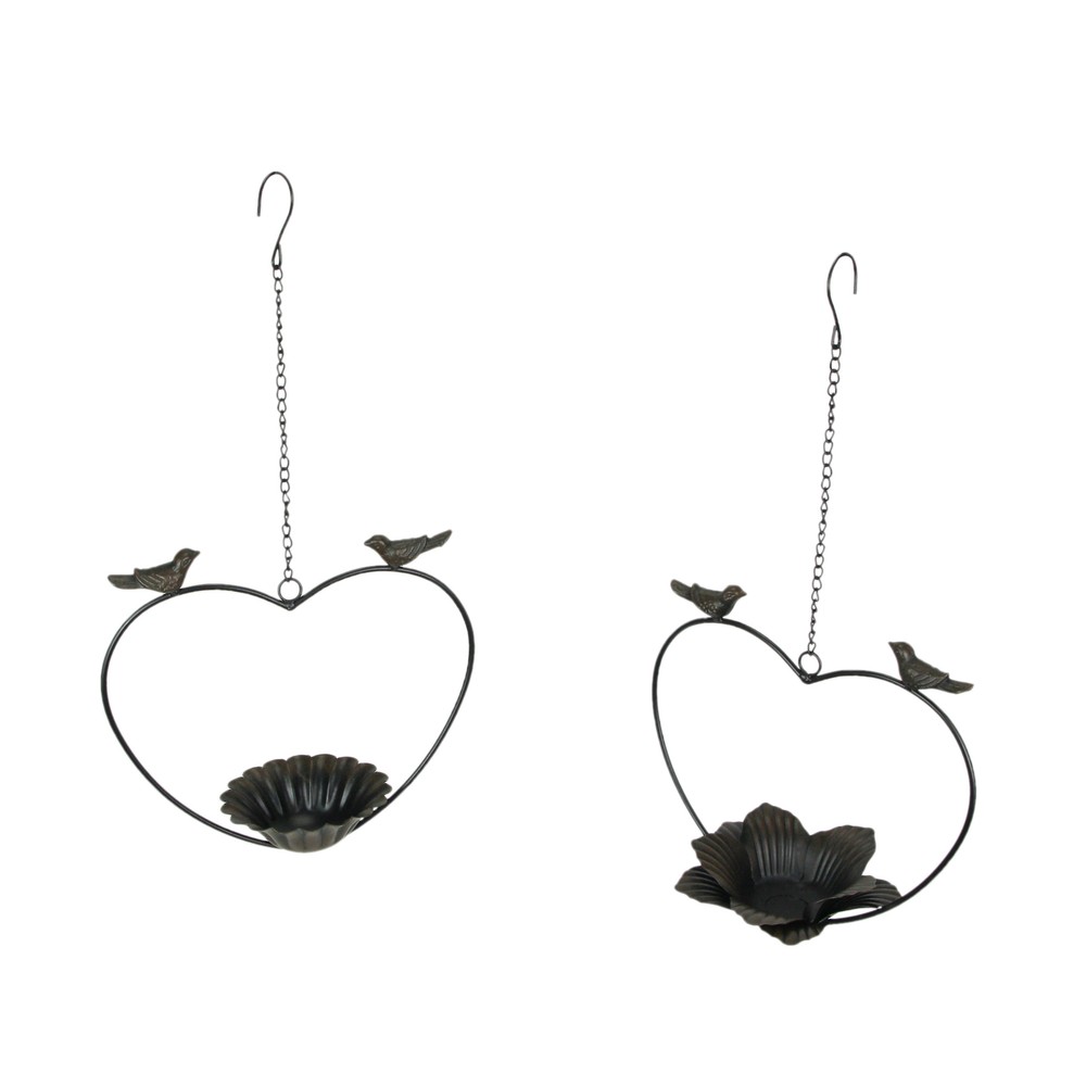 Set of 2 Rustic Metal Bird Hanging Planter Succulent Flower Basket Home Decor
