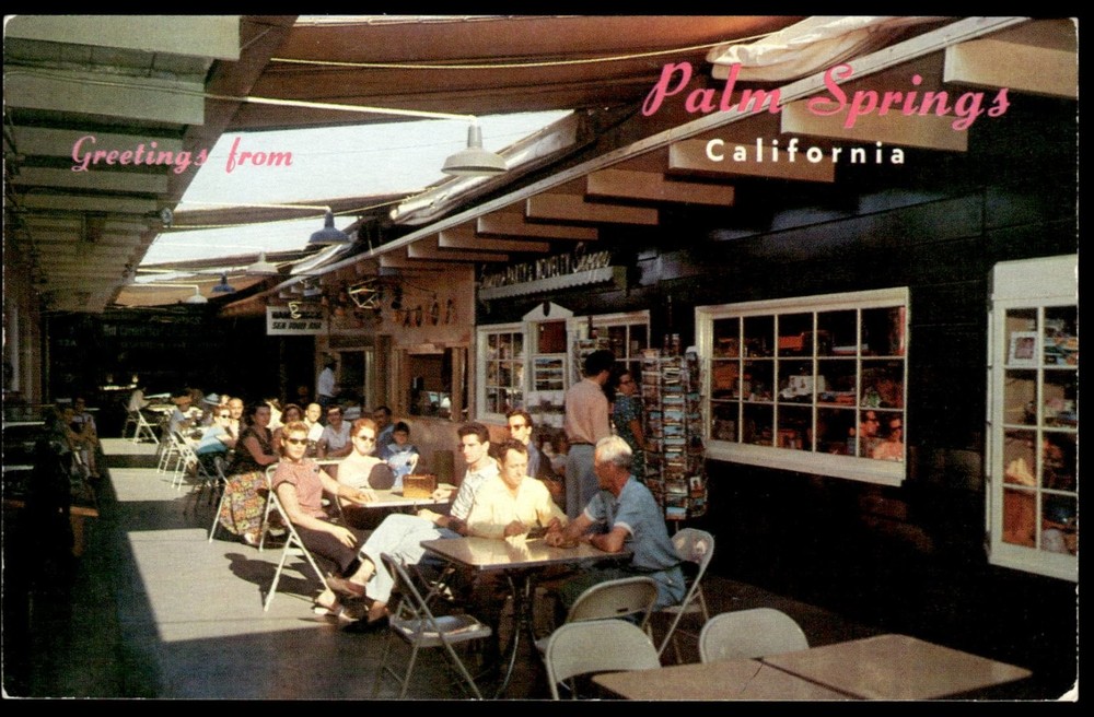 Palm Springs CA Farmers Market Outdoor Dining Cafe Chrome Postcard