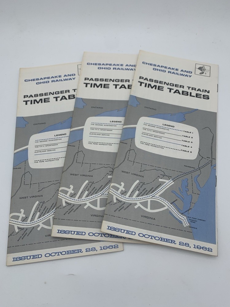 Chesapeake & Ohio Railway Passenger Train Timetables Oct 28 1962 Lot 3