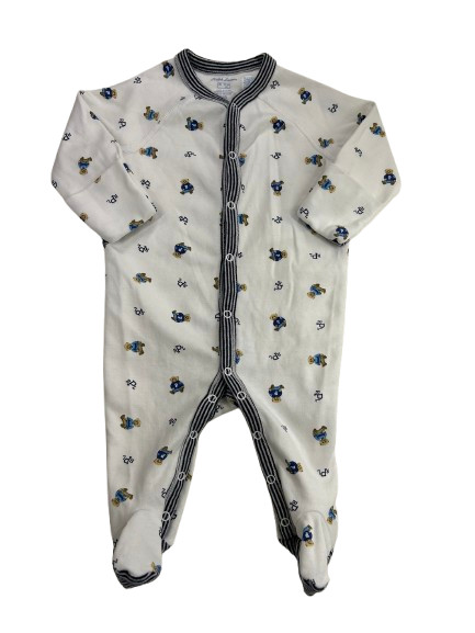 Polo Ralph Lauren Baby Boy Blue Bear Cotton Footed Coverall 3M EUC