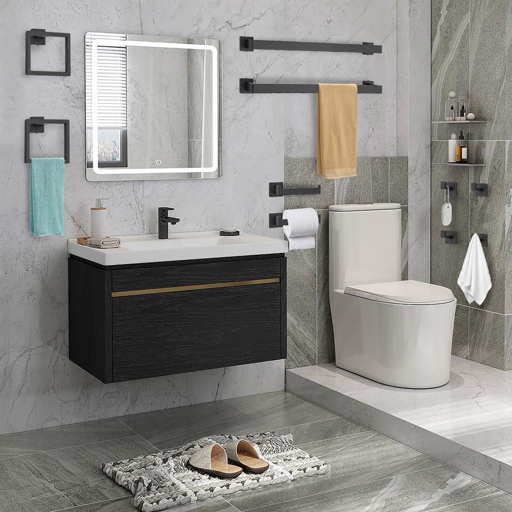 10-Piece Matte Black Bathroom Set with Wall-Mounted Towel Bars