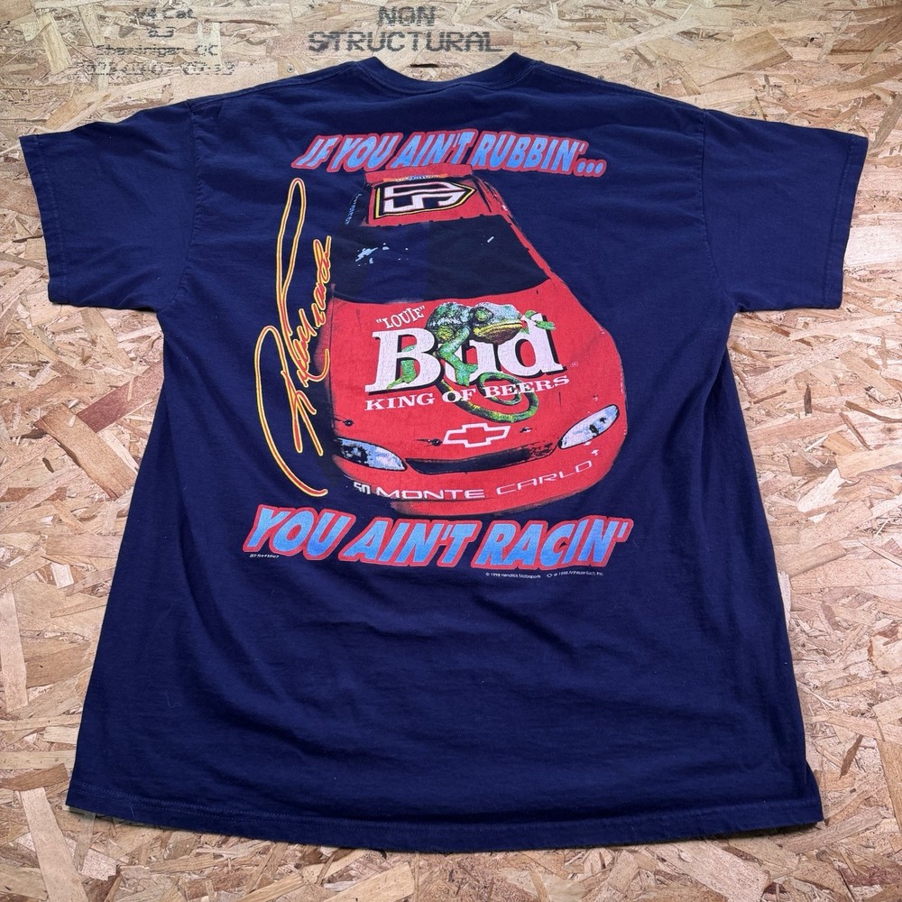 Vintage Budweiser 1998 Louie The Lizard Bud Racing Beer Promo T Shirt Men's XL