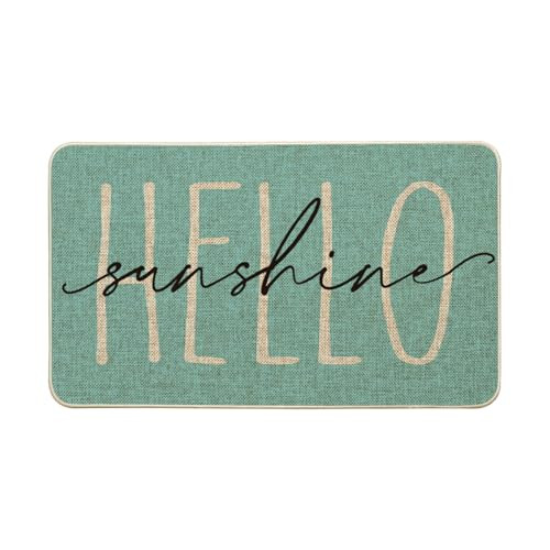 Blue Hello Sunshine Spring Doormat, Home Summer Decor Low-Profile Switch Rug