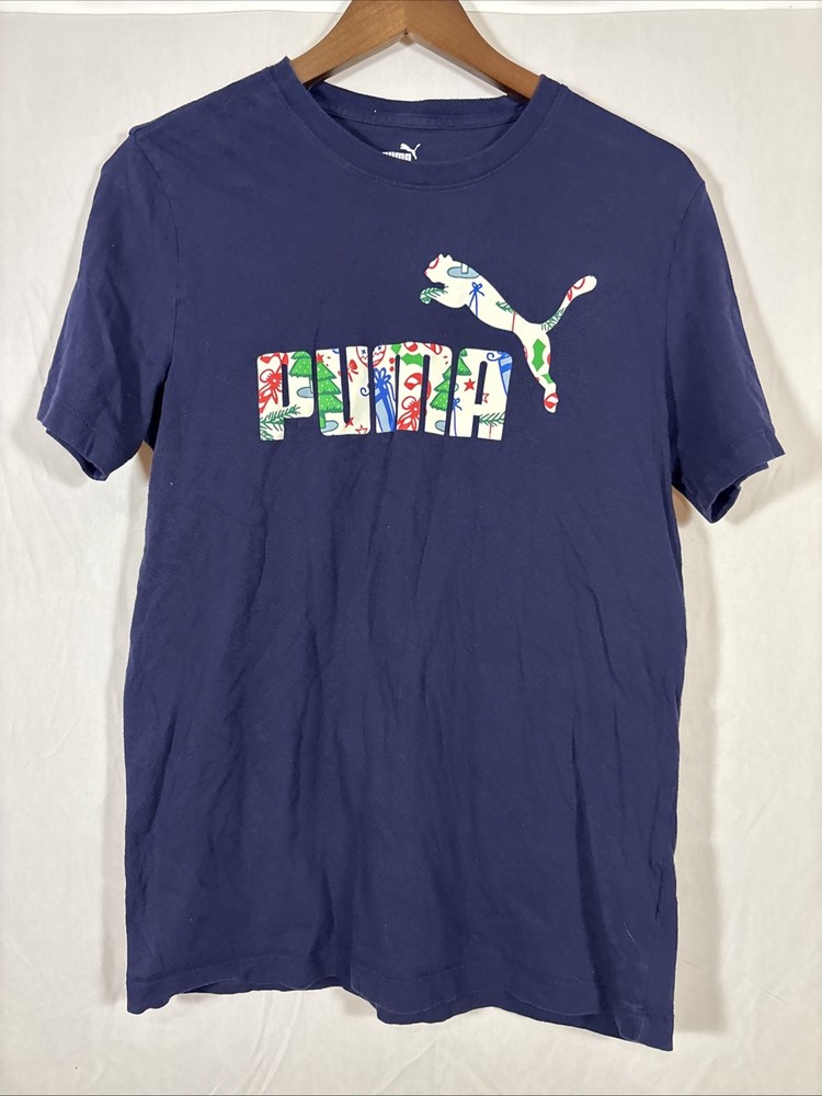 Puma Men’s Medium Navy Blue Christmas Graphic T-Shirt Holiday Tee