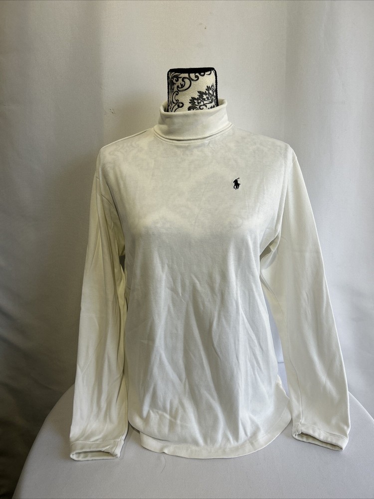 Ralph Lauren Women's Size XL White 100% Cotton Turtleneck Tee Pony Top