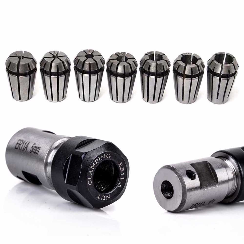 7pcs ER11 Spring Collet 1mm-7mm with 5mm ER11A Extension Rod Motor Shaft Holder