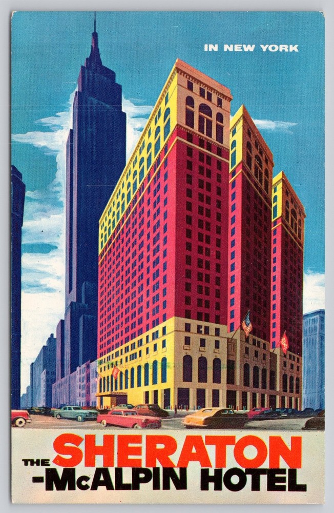 Sheraton-McAlpin Hotel NYC Postcard Empire State Building Plastichrome