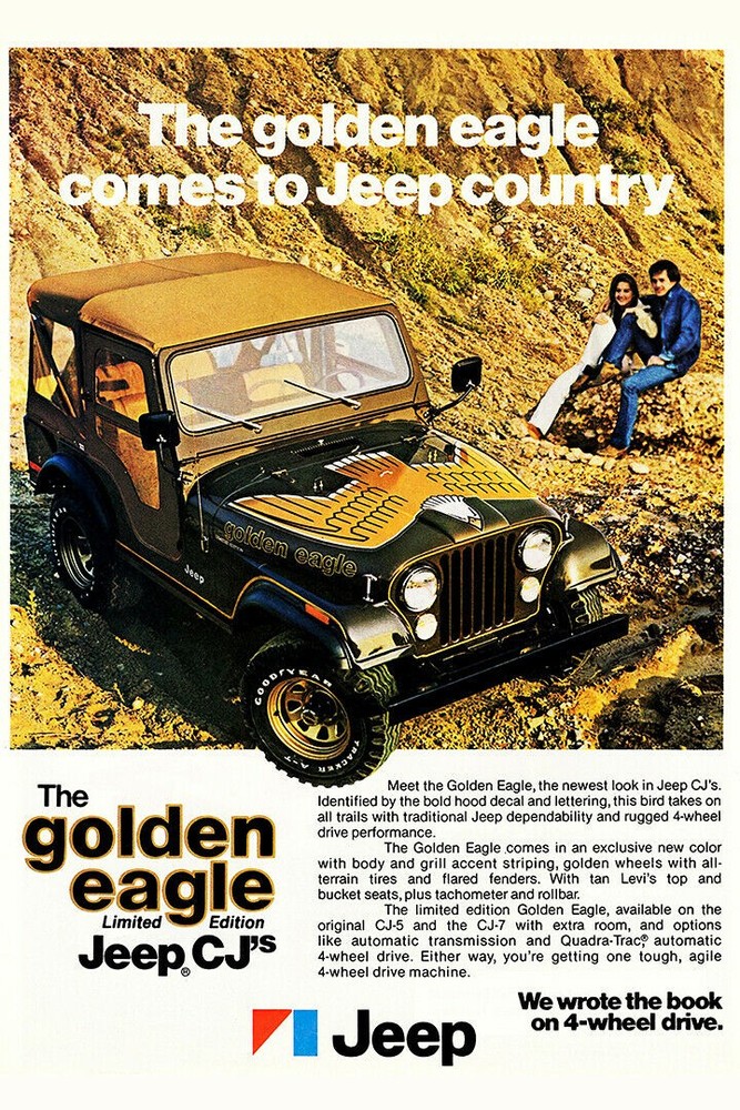 366493 Jeep The Golden Eagle Vintage Car Advertising Art Print Poster