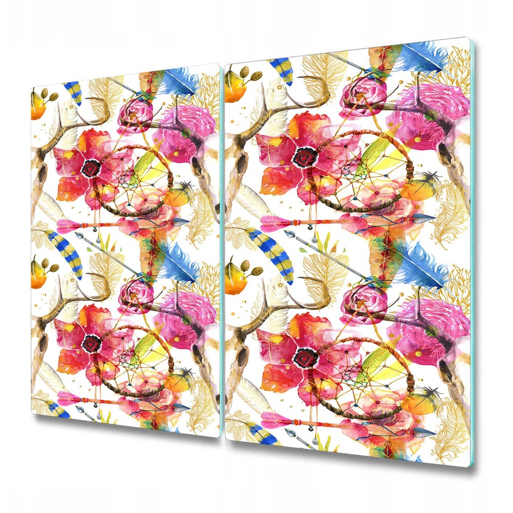 Glass Surface Protector Worktop Saver Boho skull Colourful pink and blue 2x30x52