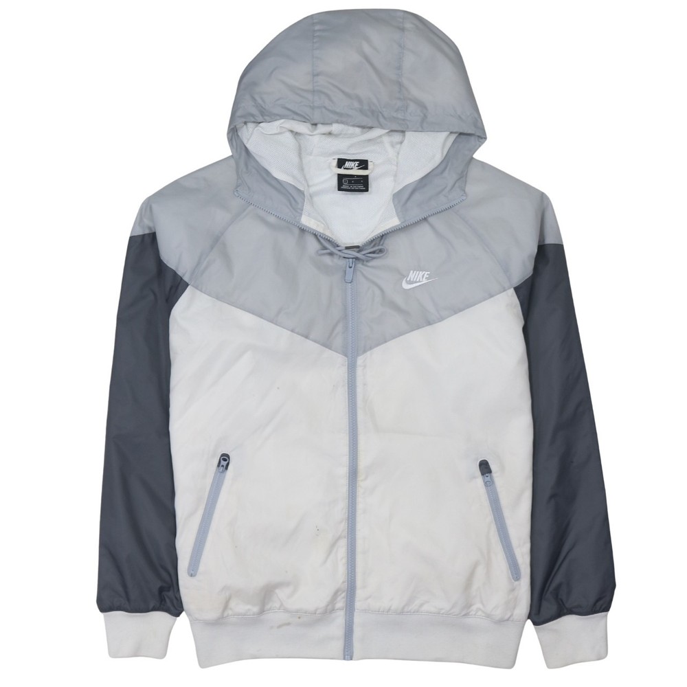 Nike Mens Windbreaker Jacket Grey Hooded Full Zip Mesh Lined Zipped Pockets L