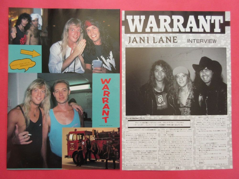 WARRANT Jani Lane 1990 CLIPPING JAPAN MAGAZINE IR 10O 3PAGE