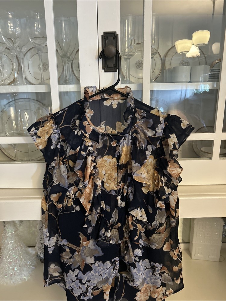 Lauren By Ralph Lauren Floral Ruffle Blouse And Blue Camisole Size Xs