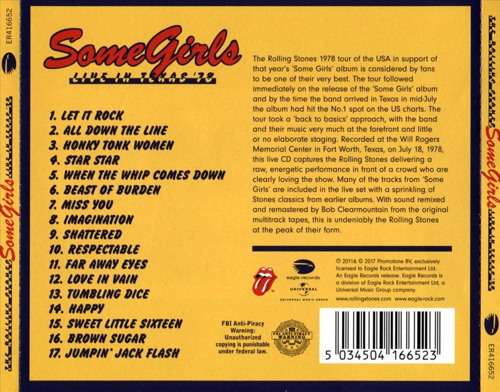 THE ROLLING STONES SOME GIRLS: LIVE IN TEXAS '78 NEW CD