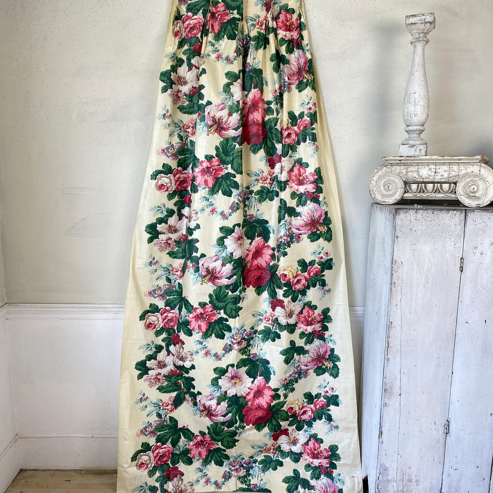 1940's vintage cotton curtain Painterly look textile curtain drape cottagecore