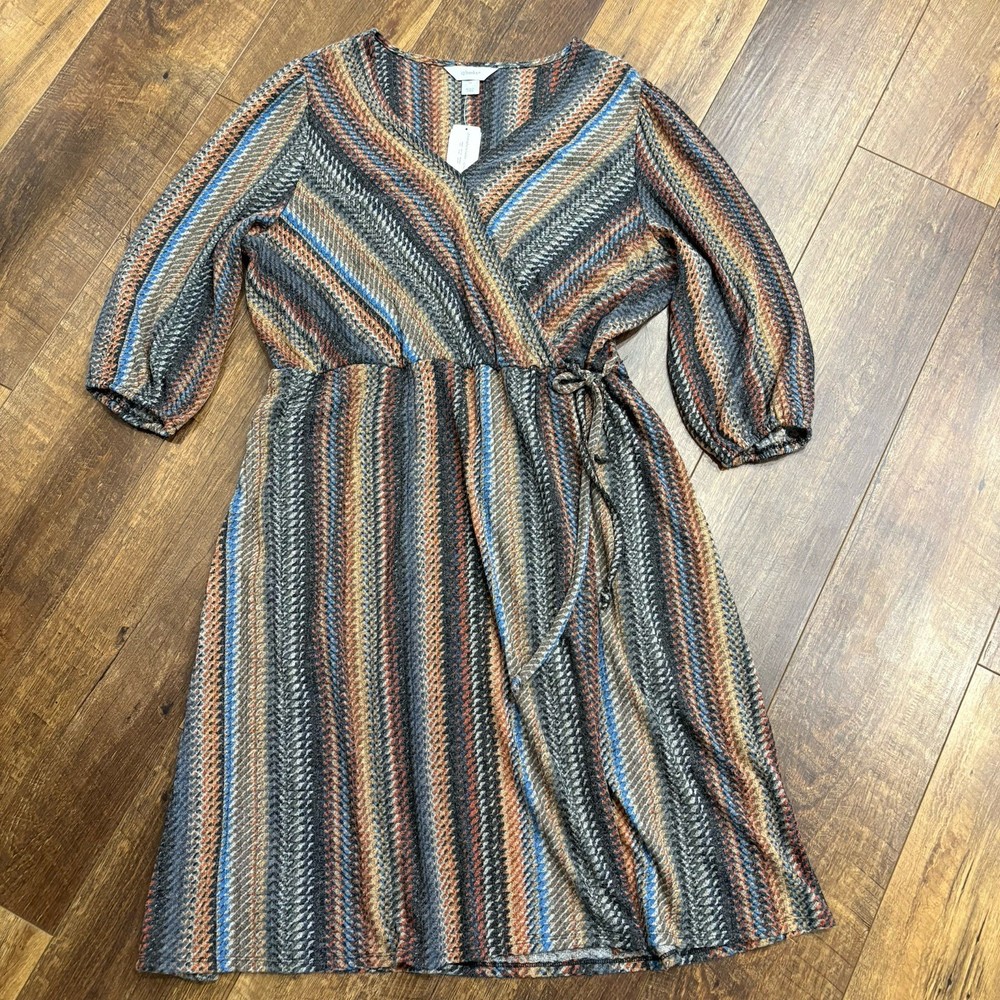 CJ Banks Striped Knit Wrap Dress Size 1X V Neck Christopher & Banks NWT