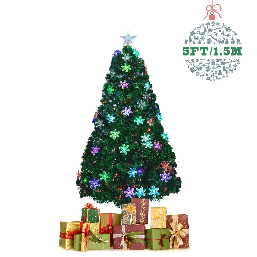 Pre-Lit Fiber Optic Artificial Christmas Tree w/Multicolor Lights Snowflakes US