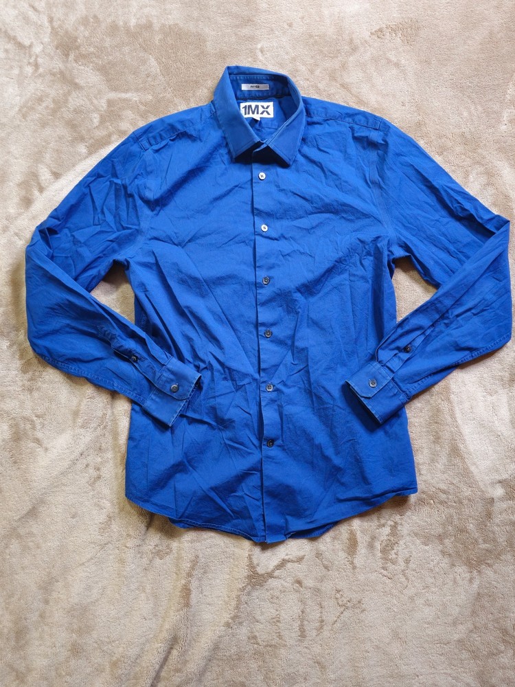 Express 1MX Men's Size Medium Dark Blue Long Sleeve Fitted Button Down Shirt