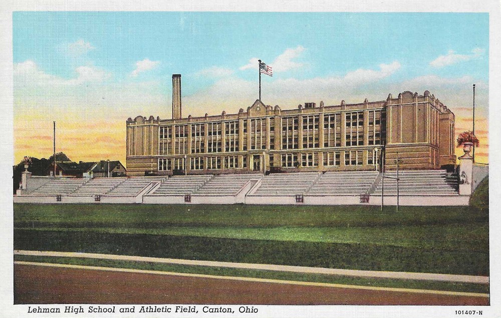 c1940s Canton Ohio OH ~ Lehman High School & Atheltic Field ~ UNP Linen Postcard