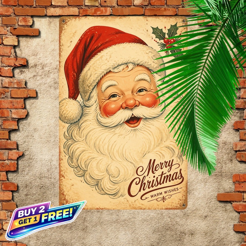 Classic Santa Claus Tin Metal Sign Vintage Christmas Home Decoration