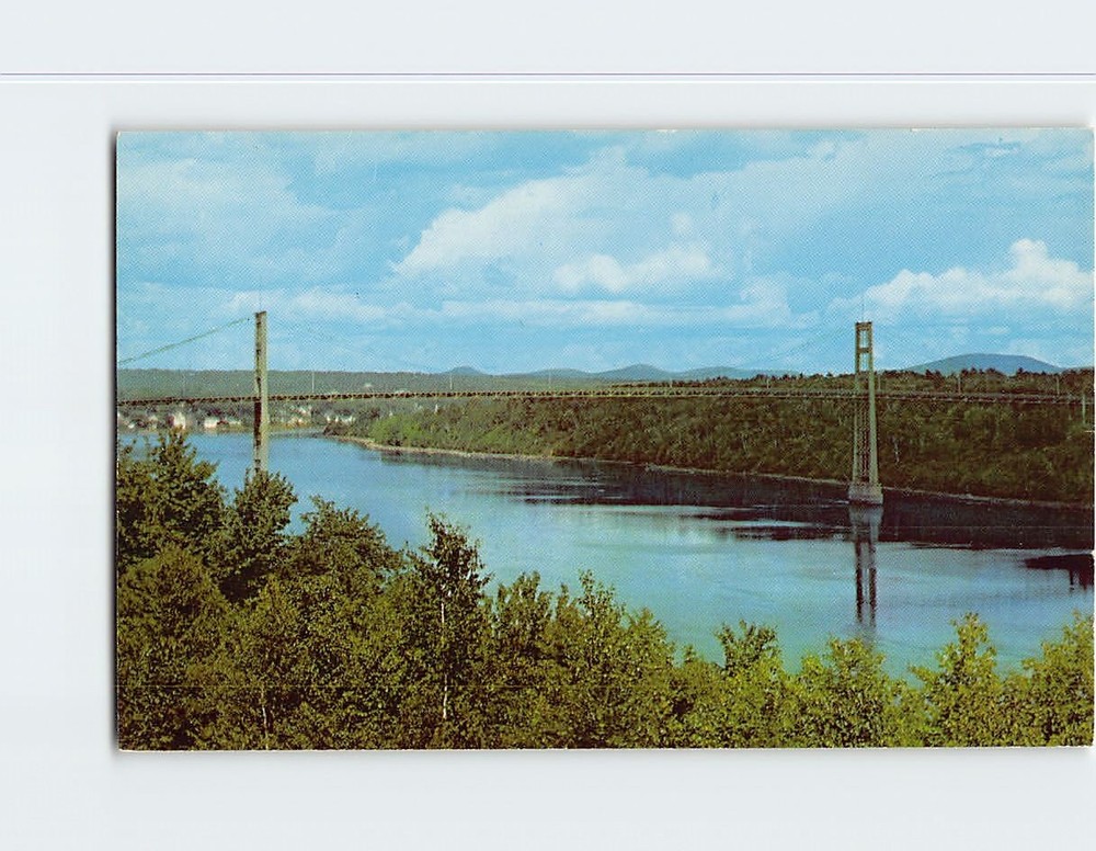 Postcard Waldo-Hancock Bridge over Penobscot River Prospect Maine USA