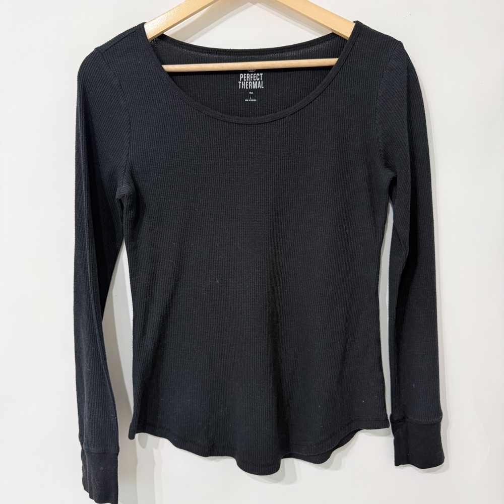 So Perfect Thermal Long Sleeve Shirt Womens Large Black Base Layer