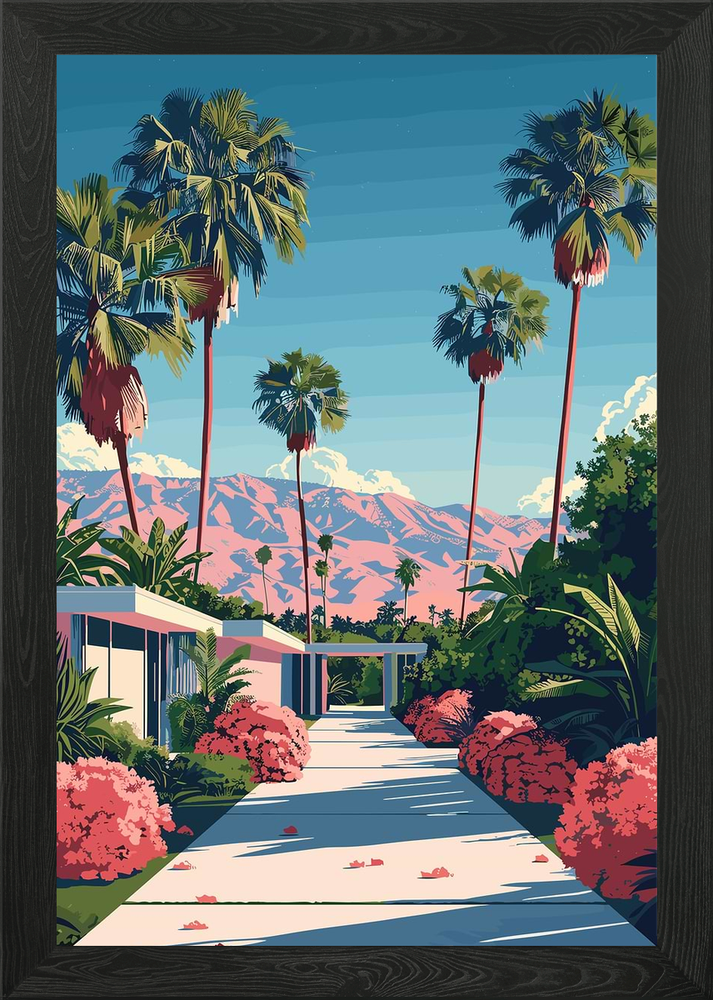 Palm Springs Landscape with Pink Mo Framed Wall Art Poster Canvas Print Picture