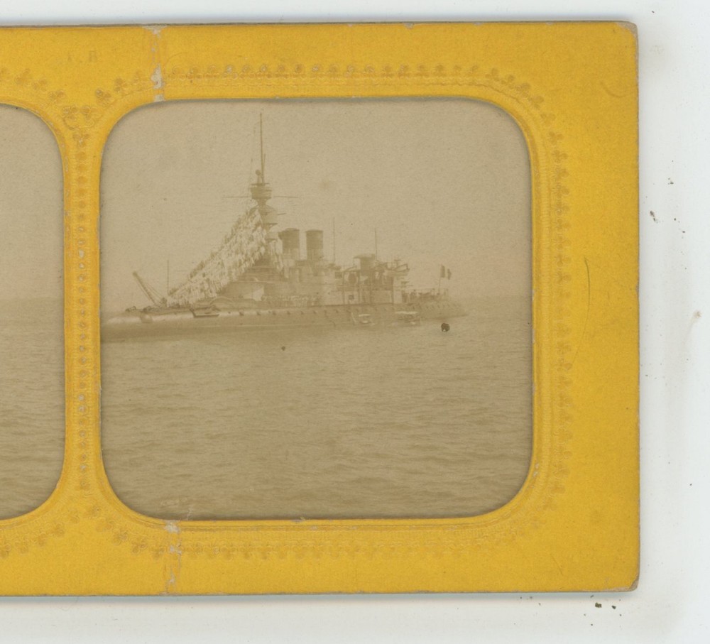 Decorated Ship Ocean F.R. Tissue Hold to Light Stereoview