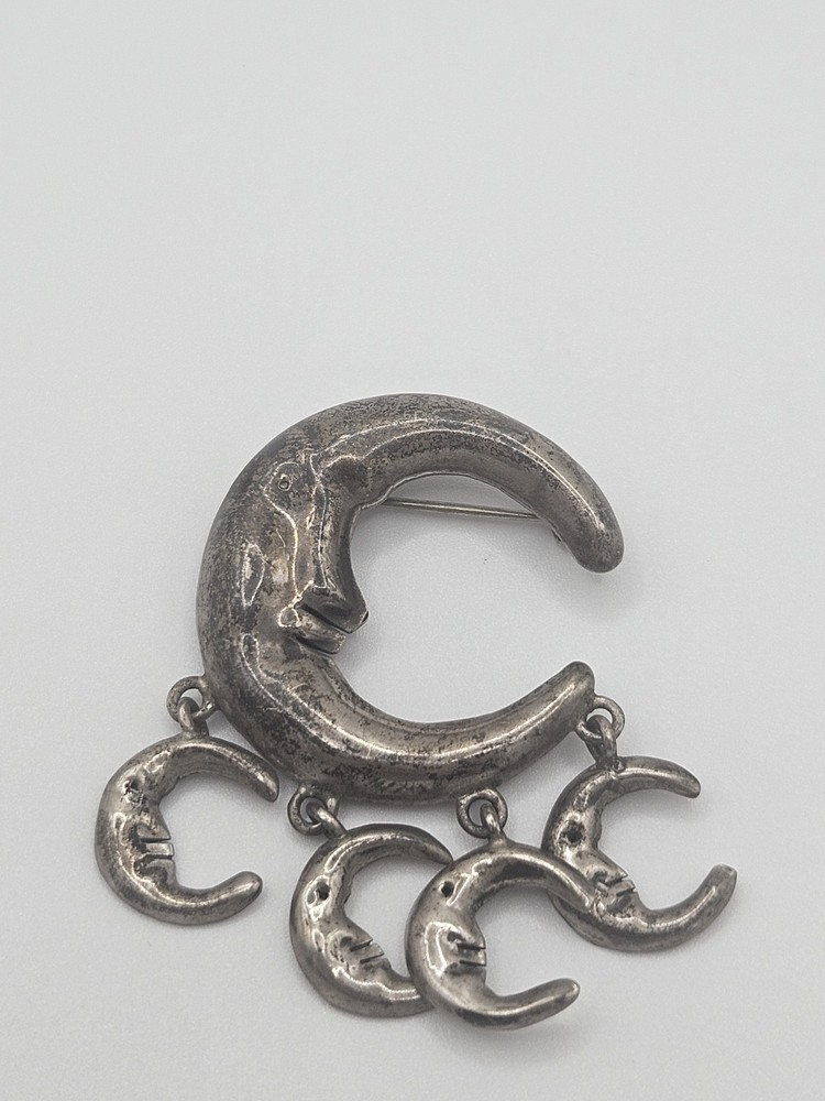 Beautiful Taxco 925 Moon Brooch With Smaller Dangling Moons Attached