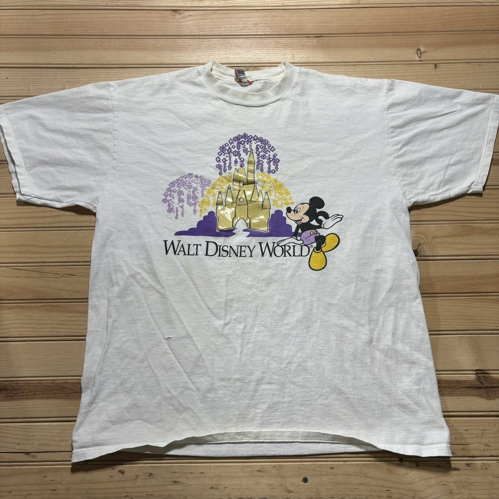 Vintage 90s Walt Disney World Mickey Mouse Golden Castle Shirt Size Large