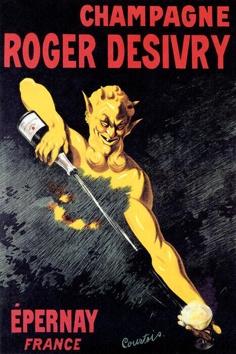 BOTTLE CHAMPAGNE ROGER DESIVRY EPERNAY YELLOW DEVIL FRENCH VINTAGE POSTER REPRO