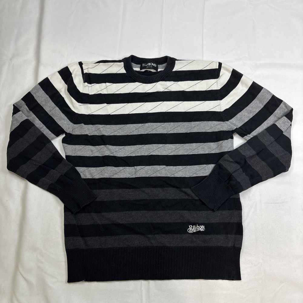 Billabong Mens Y2K Sweater Size Large Stripe Cotton Pullover Skate Crew Neck