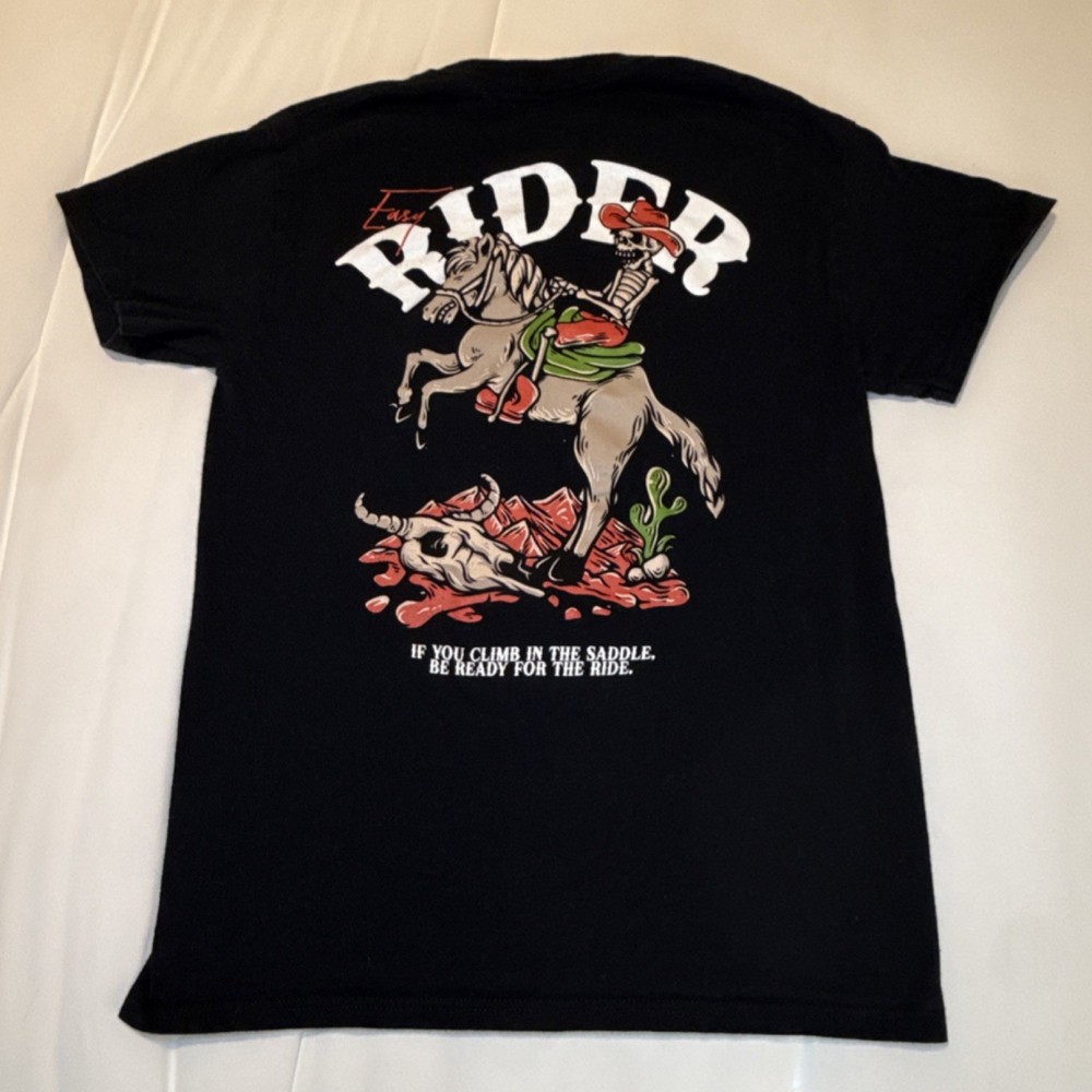 Retrofit Men's Black Skeleton Cowboy Graphic T-Shirt Small Jersey Short Sleeve