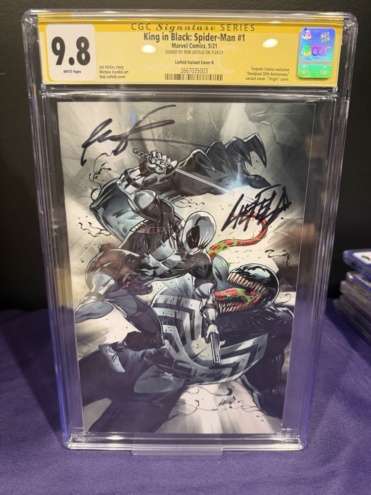 King in Black: Spider-Man #1 Virgin CGC SS 9.8 Deadpool Signed by Rob Liefeld