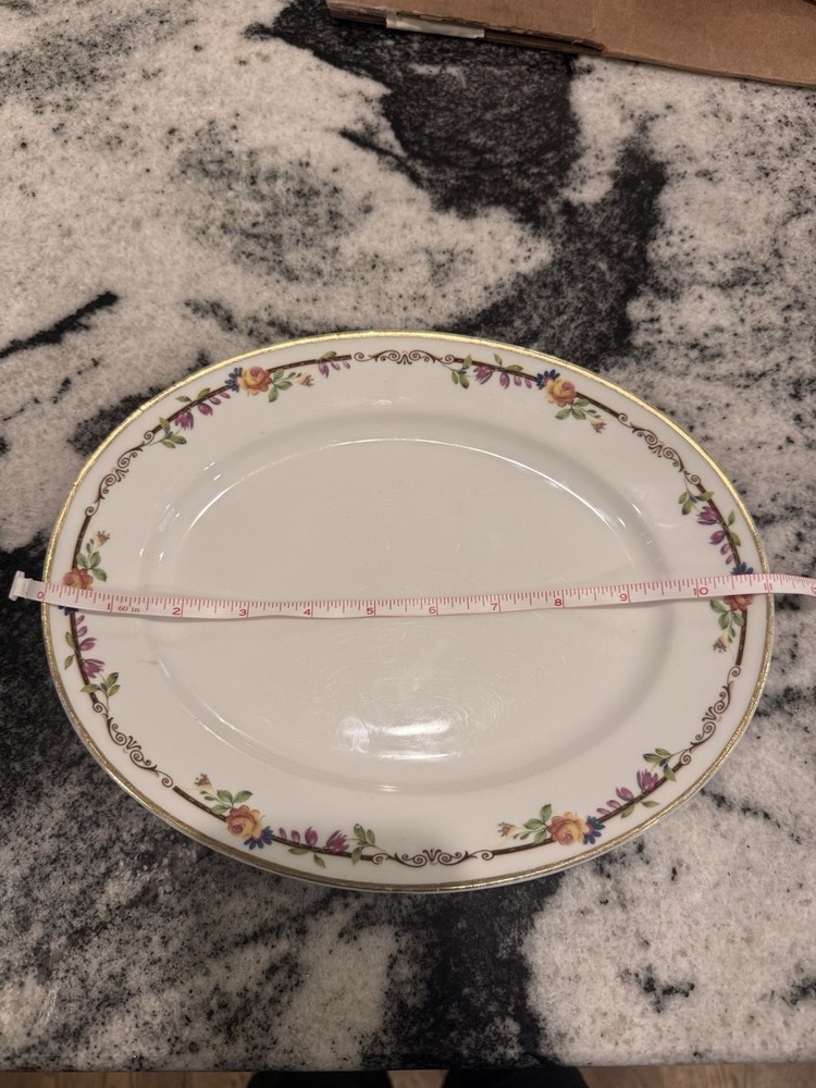 Limoges Porcelain Serving Platter 11 “  Yellow Rose Gold Trimmed Bernardaud&Co