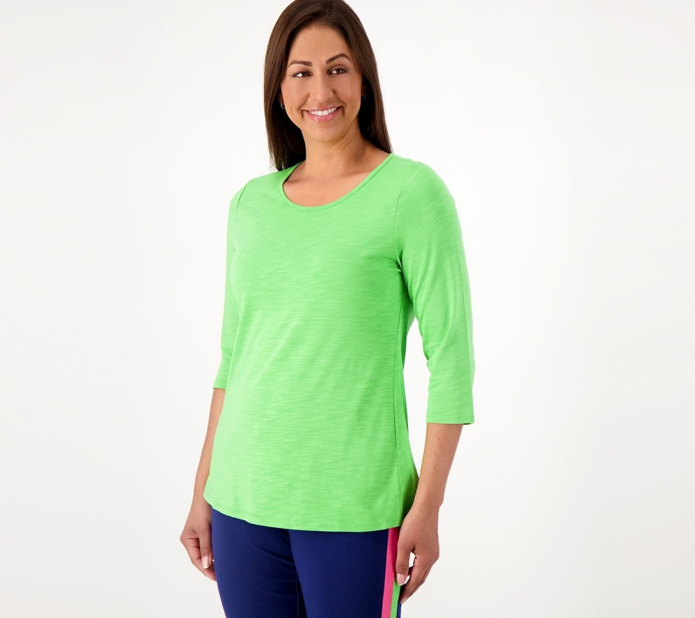 Belle by Kim Gravel Women's Top Sz M Slub Knit Seamed Tunic Med Green A602643