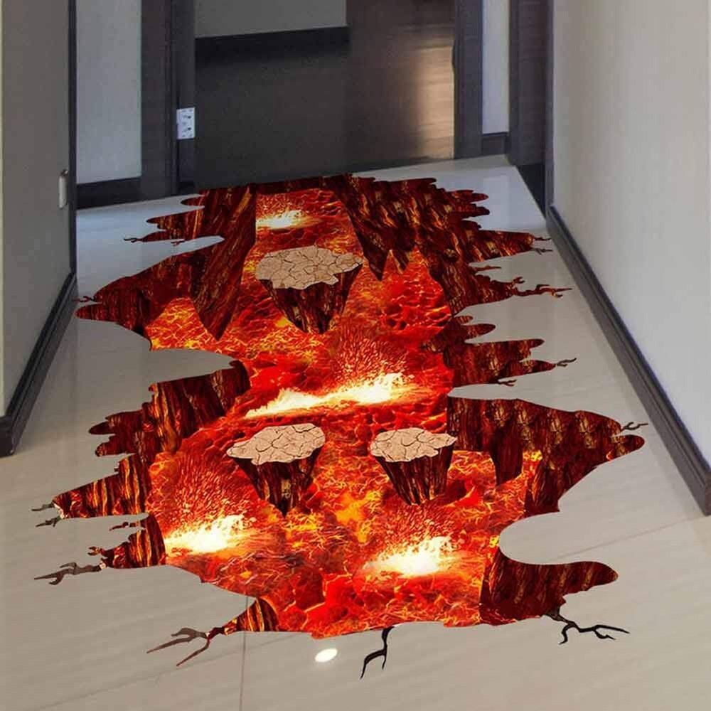 Quanhaigou Creative 3D Space Wall Decals Removable PVC Magic Floor Flame Lava