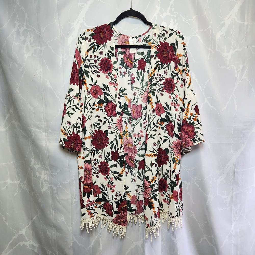 Time and Tru Kimono Women's One Size Open Front Cardigan Bell Sleeves Fringe