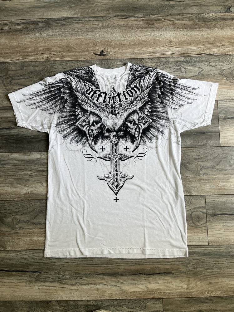 Affliction Graphic Shirt Skull Cross Wings Y2K Limitd Edition Emo Grunge Skater