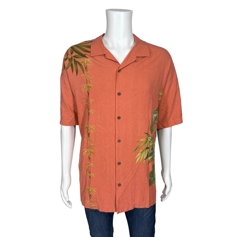 Tommy Bahama Mens XXL Coral Silk Bamboo Tropical Embroidered Camp Shirt XXL