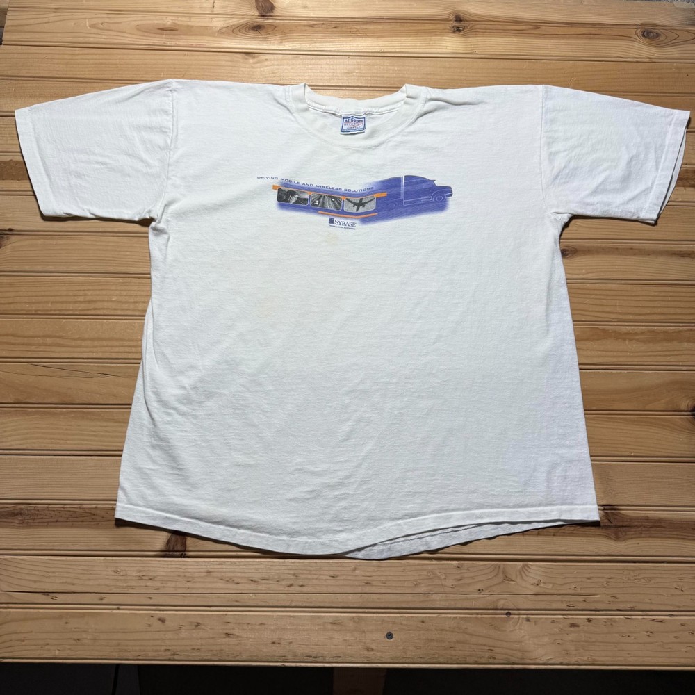Vintage 90s Sybase Technology Mobile Wireless Solutions Promo T-Shirt USA - XL
