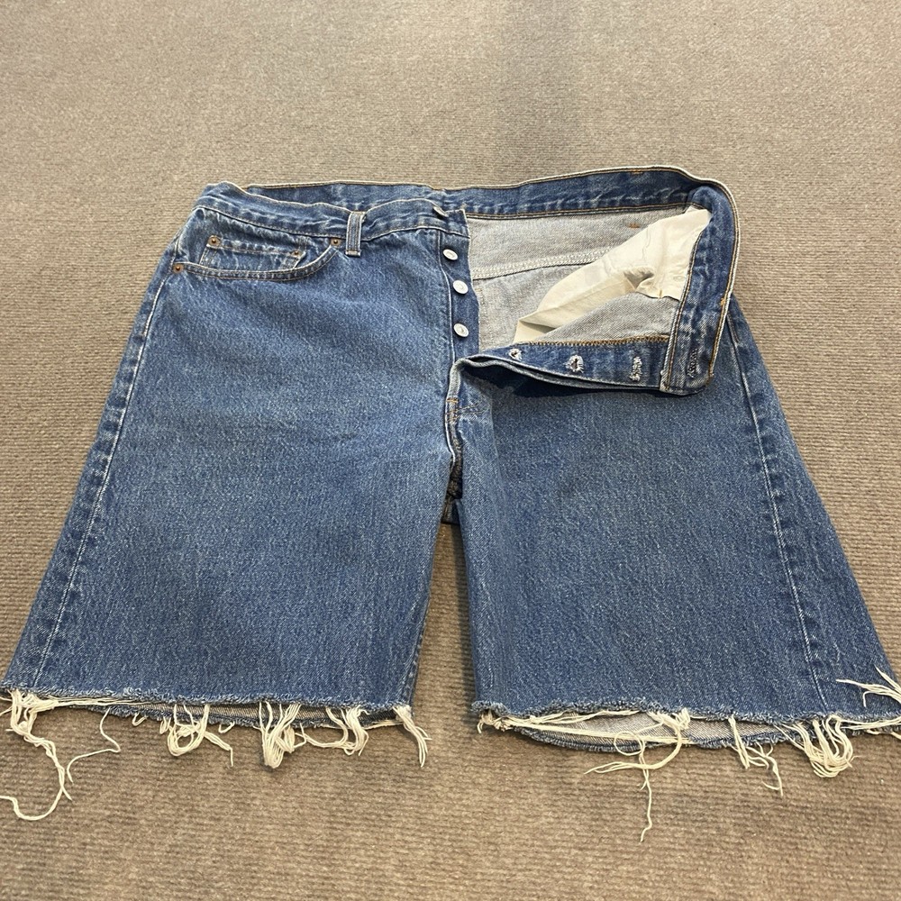 VTG Levis 501 Shorts Mens Fits 36W Blue Jean Cut Off Button Fly Y2K Made in USA
