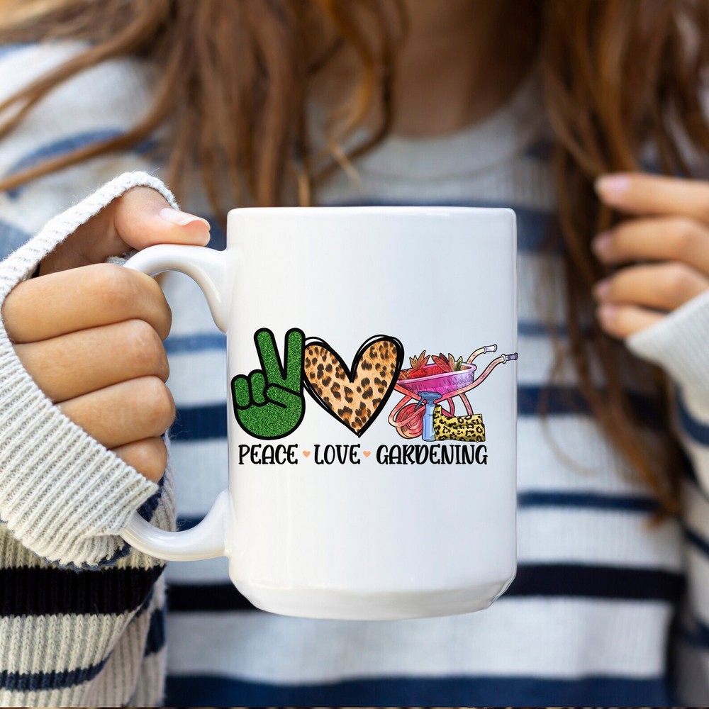 Peace Love Gardening Coffee Cup 15 Oz Plant Lover Mug Mother Day Gardening Lover