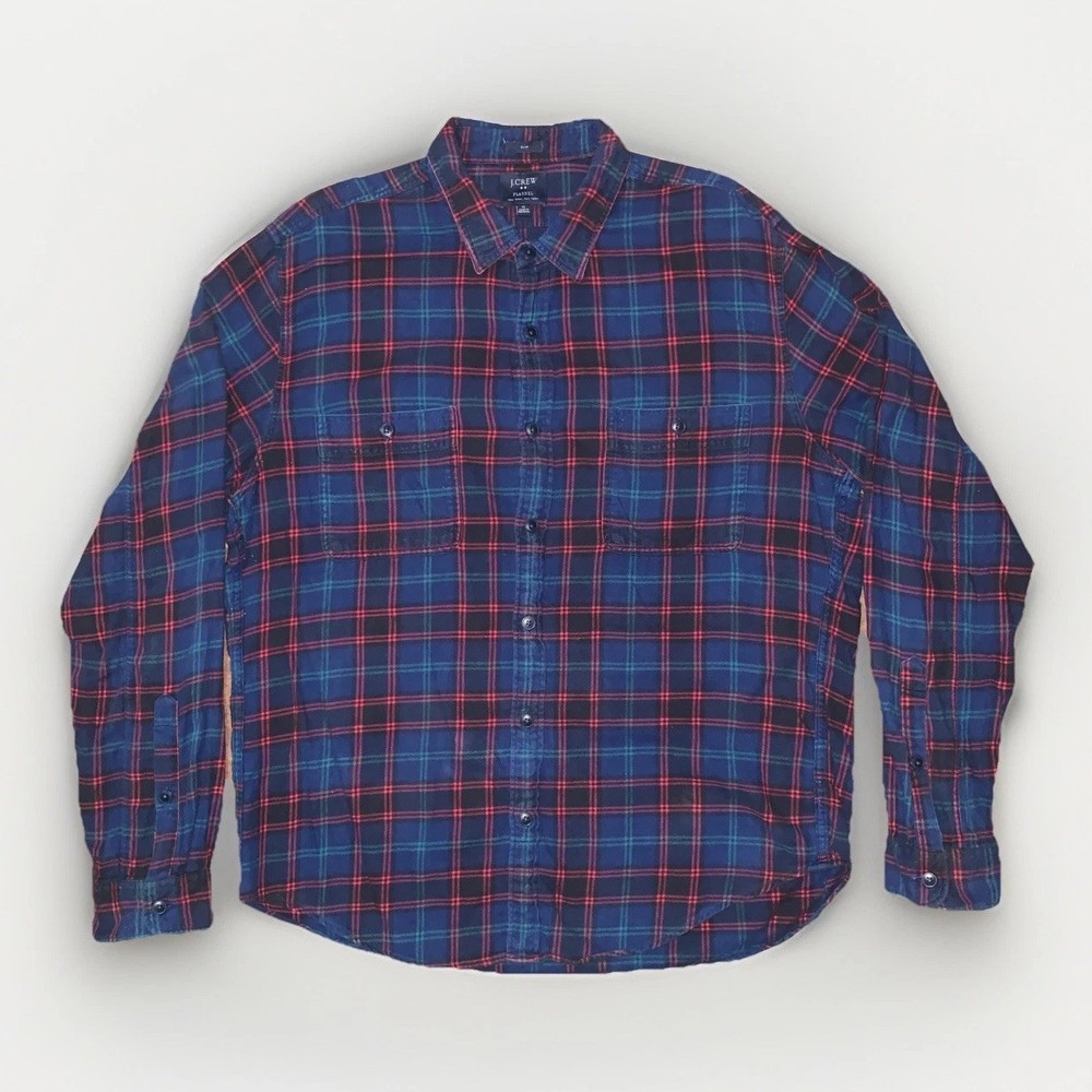 J.CREW Men's XL Slim Flannel Plaid Shirt Button Up Blue Red Green Long Sleeve