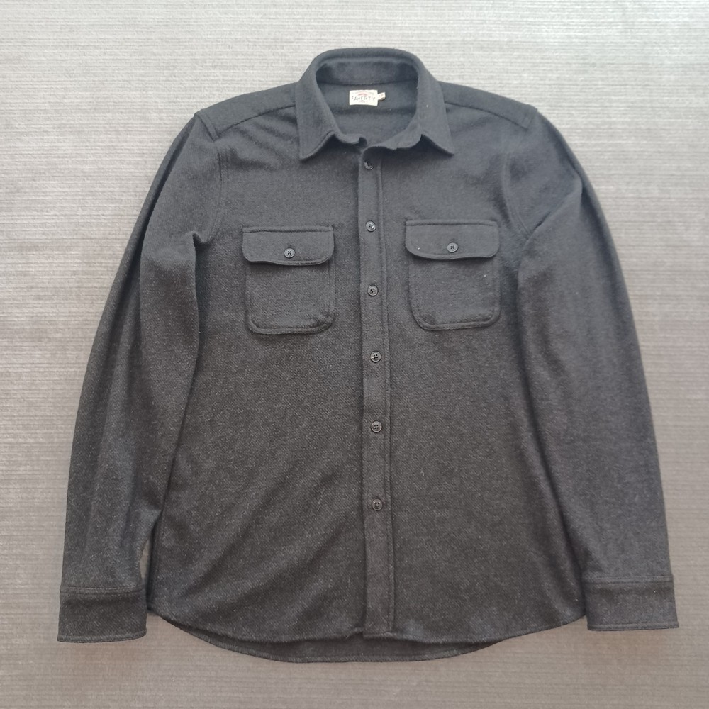 Faherty Legend Pocket Sweater Shirt Mens Small Heathered Black Grey Twill Casual